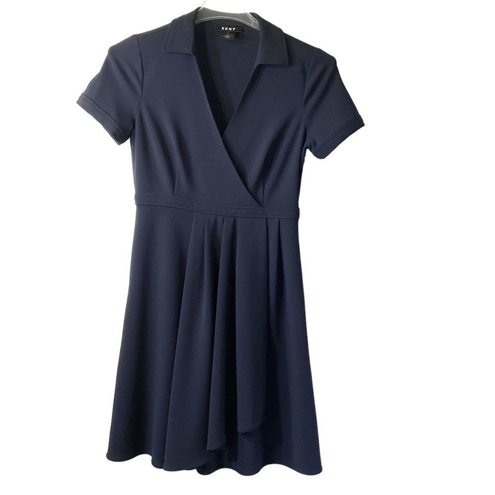DKNY‎ Dress Faux Wrap Midnight Blue Short Sleeve Size 6